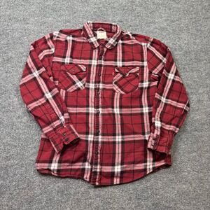 Levi's Flannel Shirt Men L Maroon Plaid Button Up Casual Outdoor Classic Durable